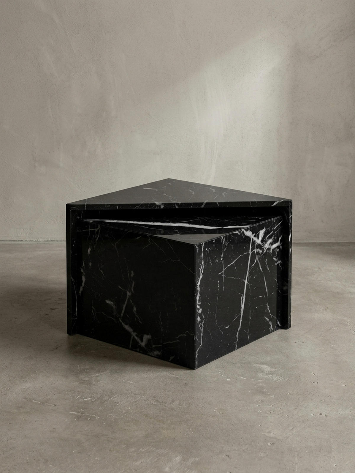 COUCHTISCH 2er Set Hochglanz Marmoroptik Verschachtelbar MONOBLOC, Schwarz 50x50x42 cm - Schwarz, Holzwerkstoff (50/50/42cm) - KADIMA DESIGN