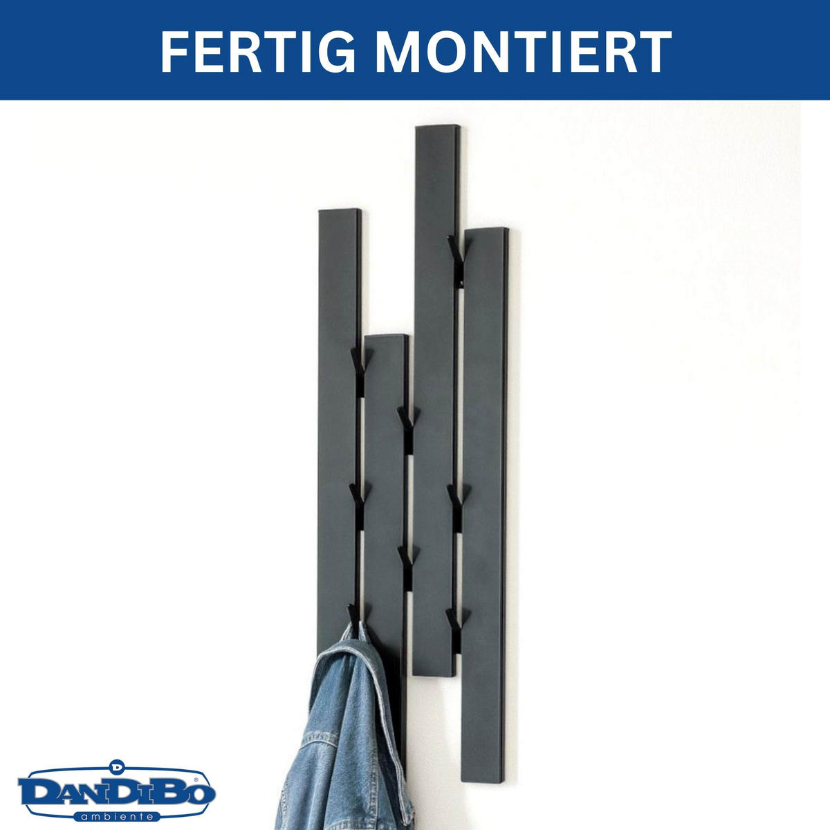 WANDGARDEROBE 8 Haken Metall Schwarz 23/5/87 cm - Schwarz, Metall (23/87/5cm) - DanDiBo