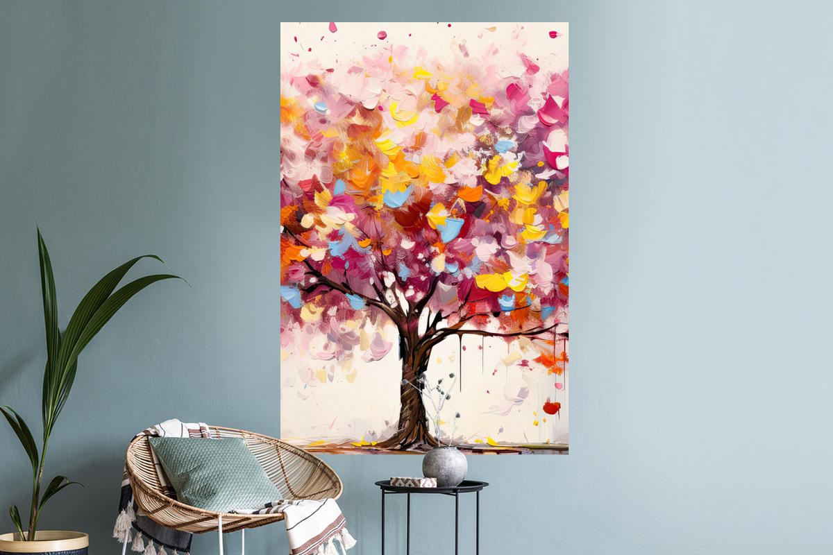 WANDTATTOO Aquarell - Baum - Kunst - Abstrakt 80x120 cm - Multicolor, Kunststoff (80/120/0.1cm) - MuchoWow