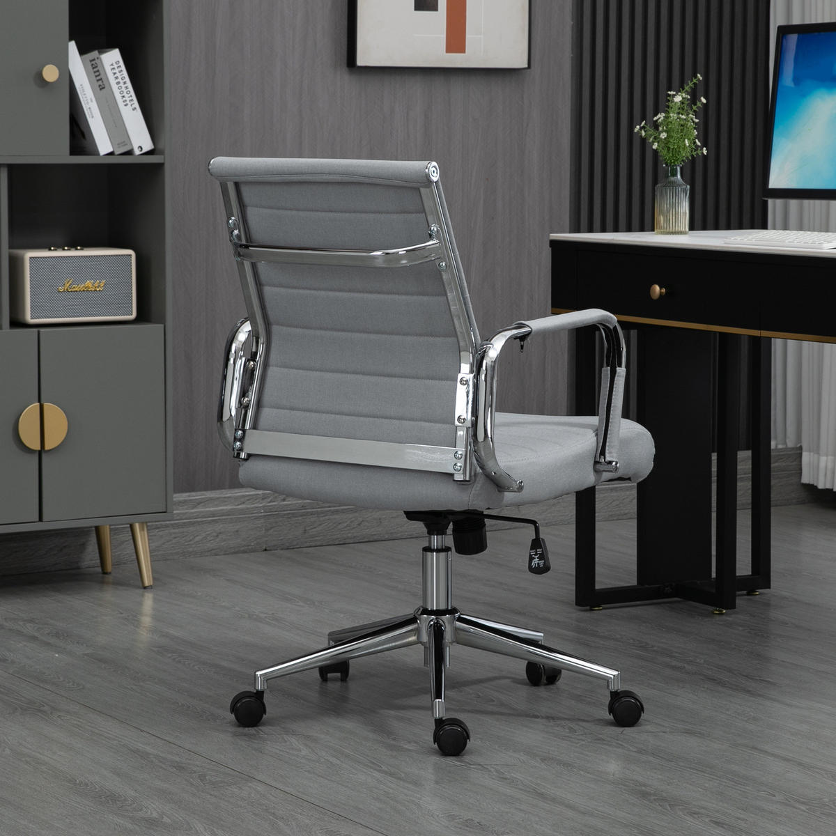 SCHREIBTISCHSTUHL OFFICE COMFORT LB Stoffbezug Dunkelgrau - Silberfarben/Hellgrau, Textil/Metall (56/103/64cm) - SVITA