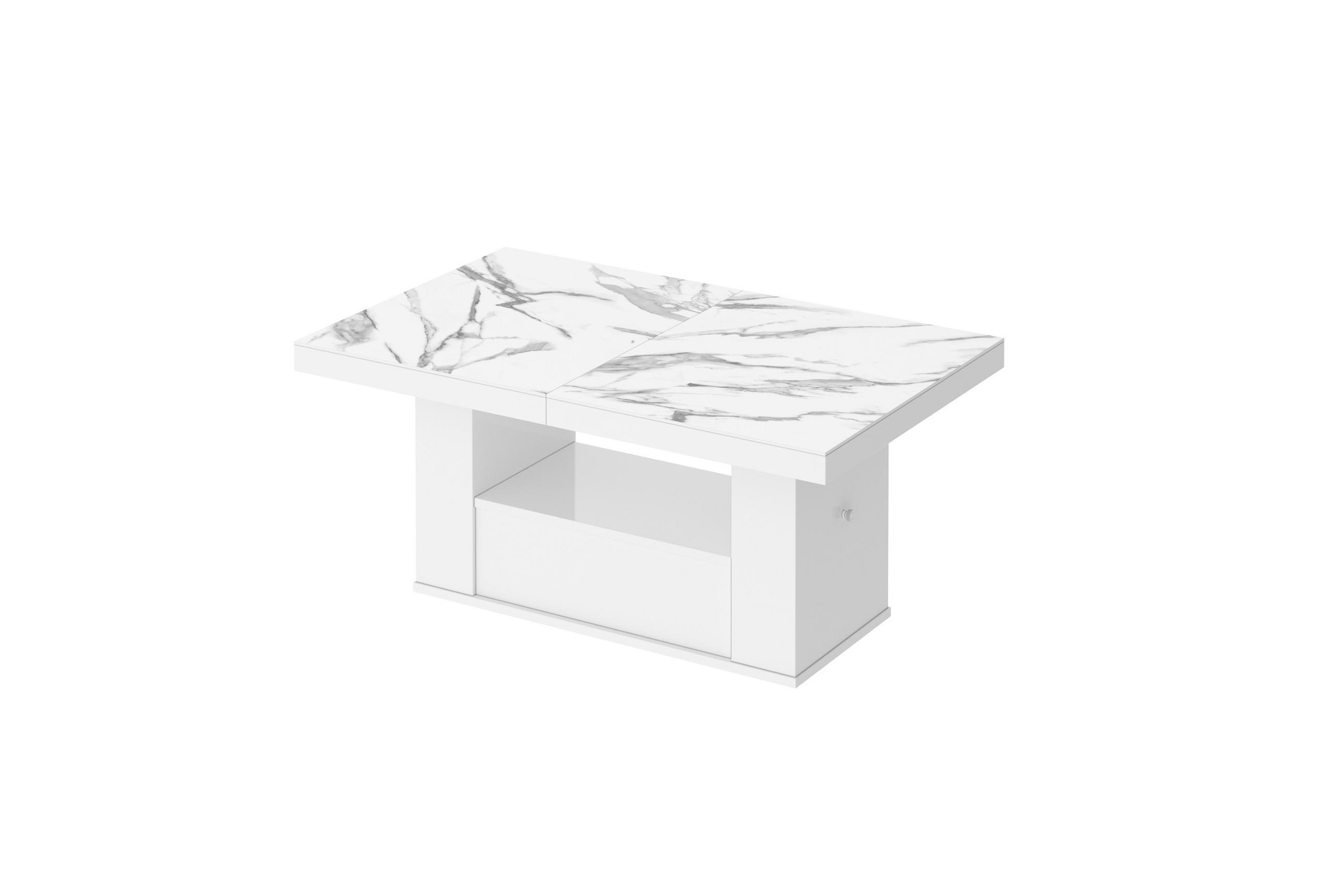 COUCHTISCH rechteckig Marmor Natur - Weiß Hochglanz 120/75/54 cm - Weiß, Holzwerkstoff (75/120/54cm) - designimpex