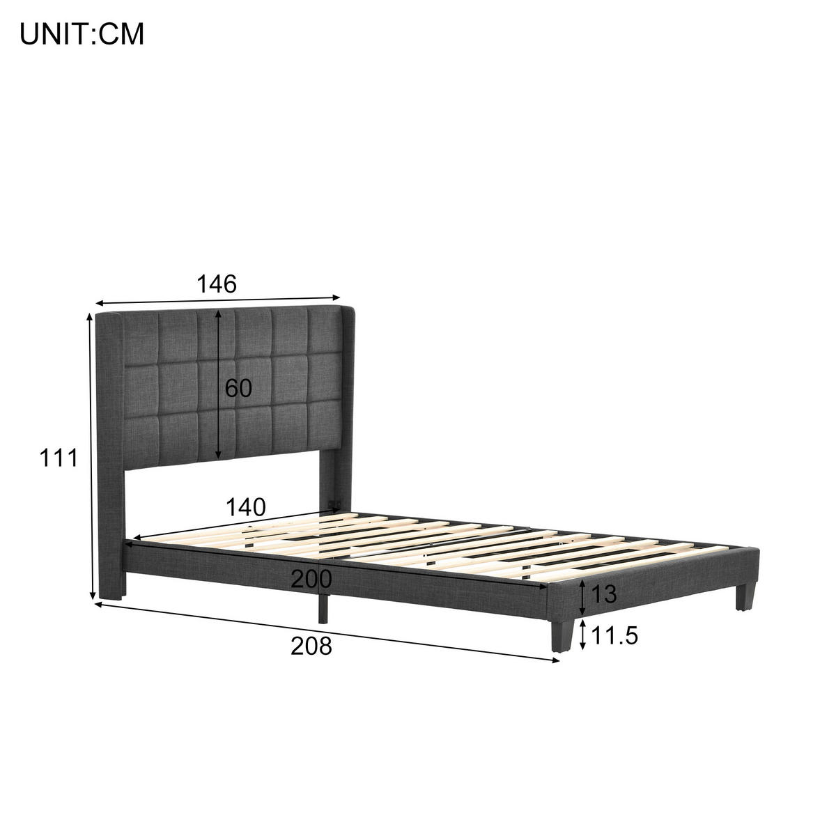 POLSTERBETT 140/200 cm Grau aus Leinen mit Federkernmatratze - Grau, Textil (140/200cm) - OKMYHOME