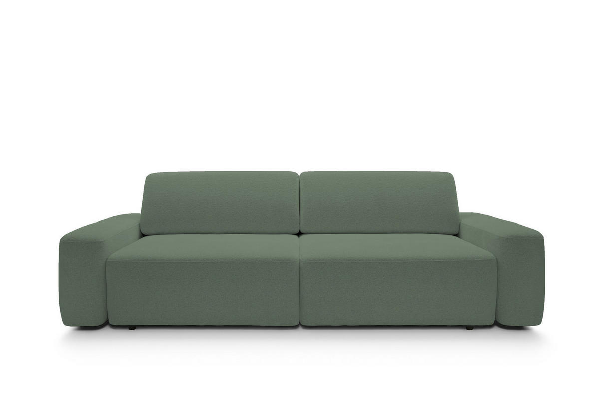 SOFA 4-Sitzer freistehend, Bettzeugcontainer, Polsterung aus PUR-Schaum, Stoff Raven, Schlaffunktion: 120x200 cm, Größe: 257x82x105 cm, Grün - Grün, Holz/Textil (257/82/105cm) - DomoHome