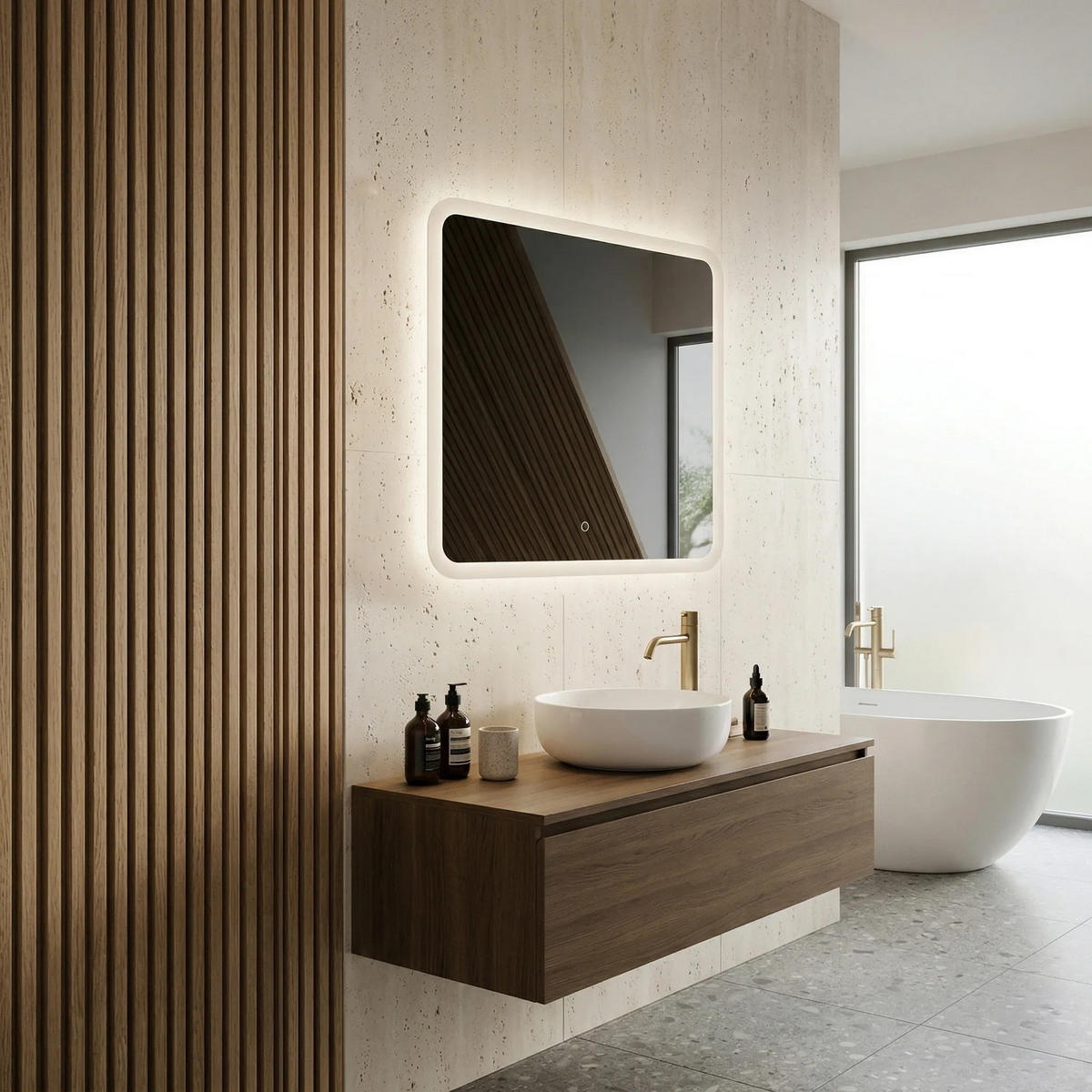 SPIEGEL Rea Led 70x70cm Top-2 - Transparent, Glas (70/2/70cm) - REA