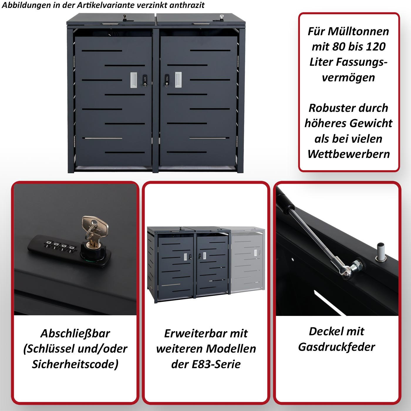 Thumbnail - MCW Mülltonnenverkleidung, Silber, Metall, 115x103x63 cm, Aufbewahrung & Schutzhüllen