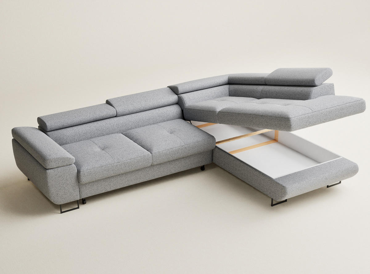 ECKSOFA MIT SCHLAFFUNKTION Concord Hellgrau Webstoff - Hellgrau/Schwarz, Holz/Holzwerkstoff (277/203cm) - Maison de Reve