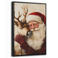 LEINWAND Bilder mit Rahmen - Weihnachtsmann - Rentier - Weihnachten - 20x30 - Rotbraun, Textil (20/30cm) - MuchoWow