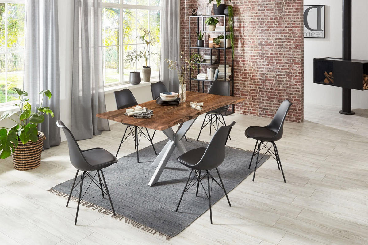 ESSTISCH HELENE - Silberfarben/Braun, Holz/Metall (100/240/77cm) - SAM