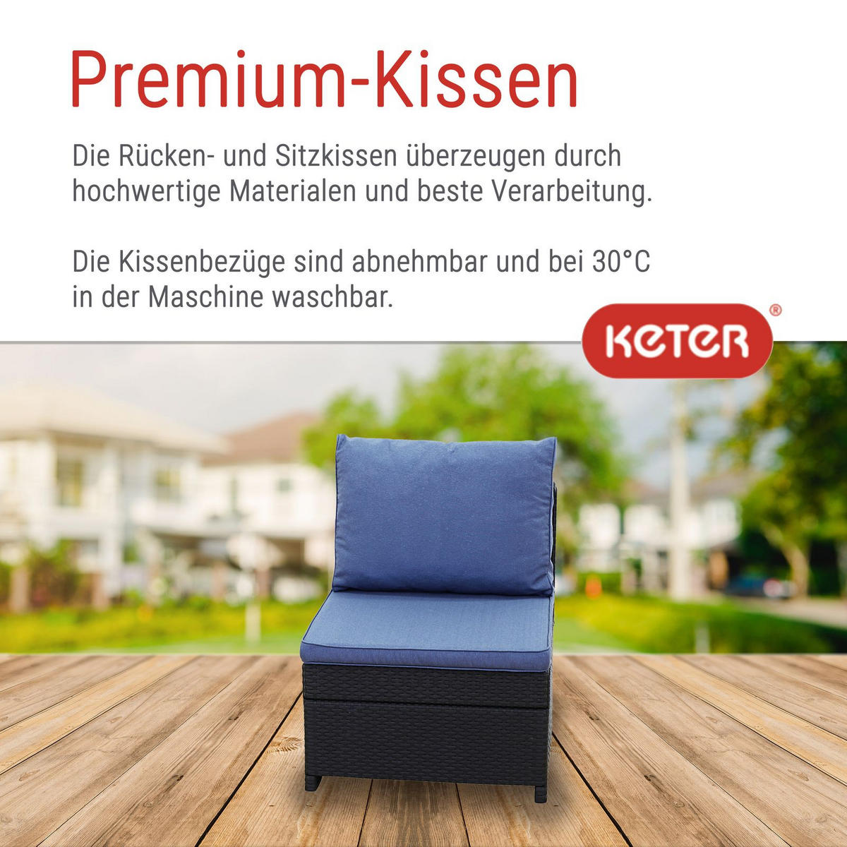 VERLÄNGERUNG Provence Premium Panama anthrazit mit Kissen in blau - Anthrazit, Kunststoff - Keter