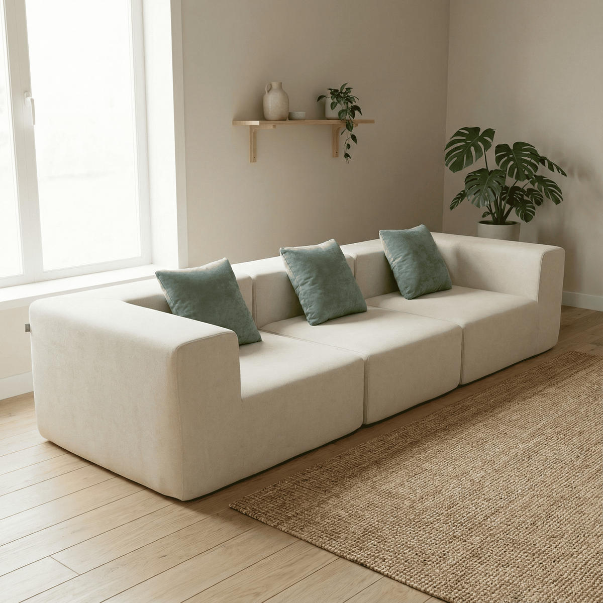 SOFA Pure 3-Sitzer - Weiß Salbei - Türkis/Weiß, Textil (300/62/100cm) - COCO Living