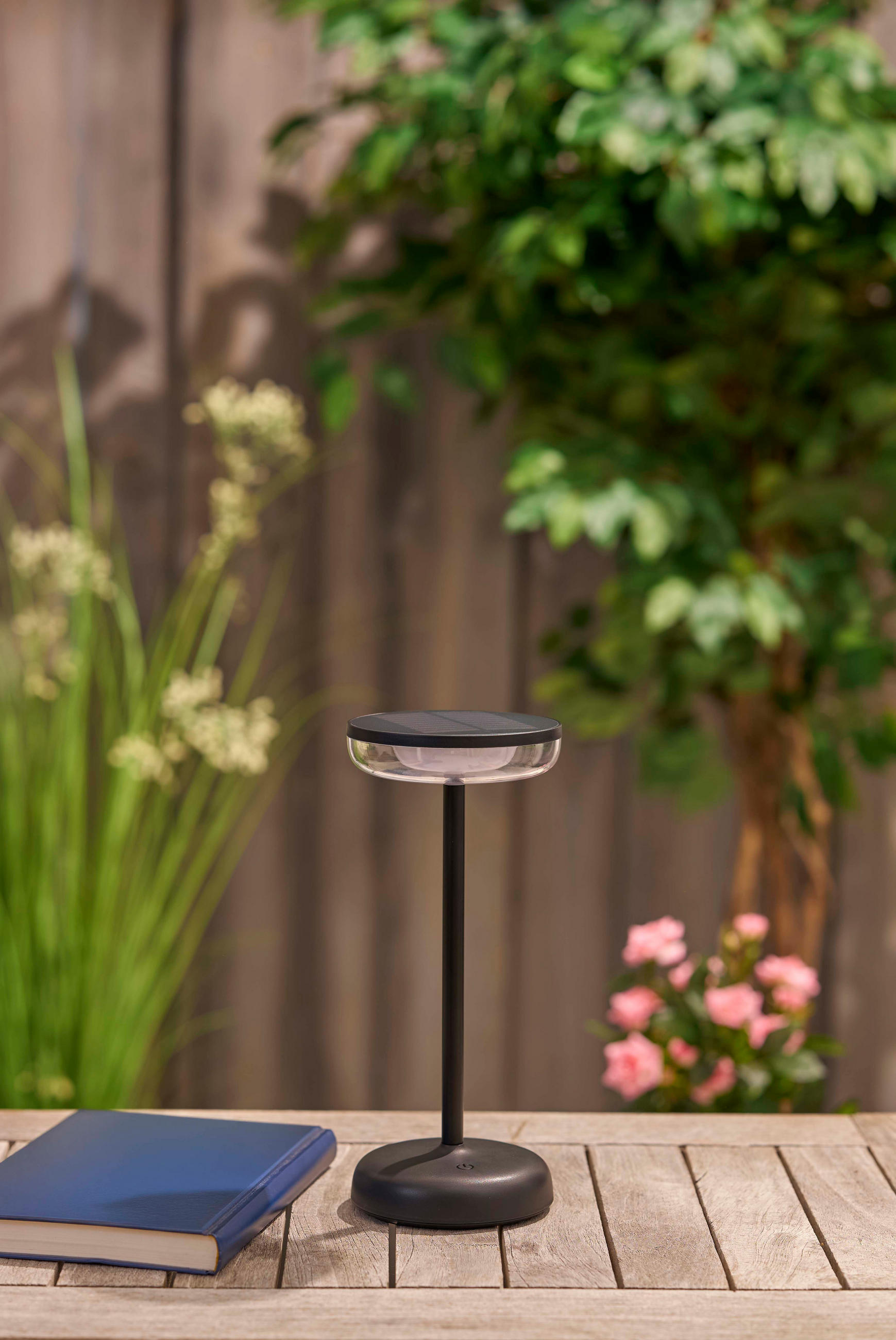LED-SOLAR-TISCHLEUCHTE - stufenlos dimmbar mit warmweißem Licht für Innen- und Außenbereich, wetterbeständig, schwarz, 2er-Set - Schwarz, Kunststoff (11/25.1/11cm) - Northpoint