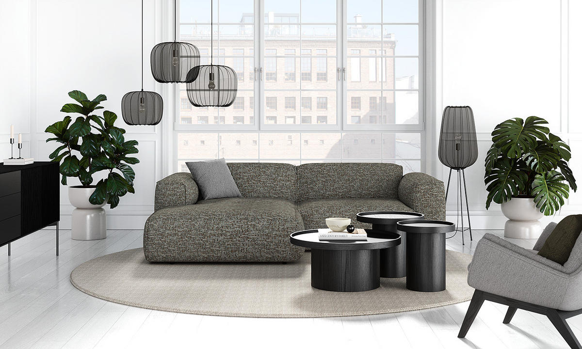 ECKSOFA mit XL-Longchair - Schwarz/Grau, Kunststoff/Textil (260/171cm) - home24