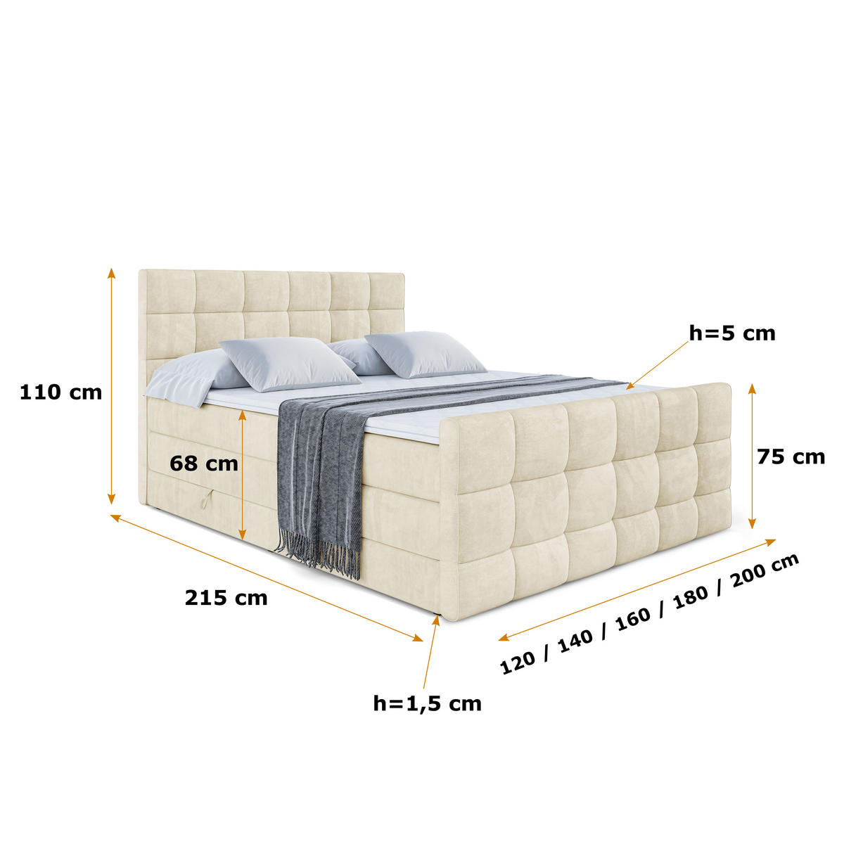 BOXSPRINGBETT APO-Z KING - 140 x 200 - H3/H4 - Beige - Beige, Holzwerkstoff (140/200cm) - ALTDECOR