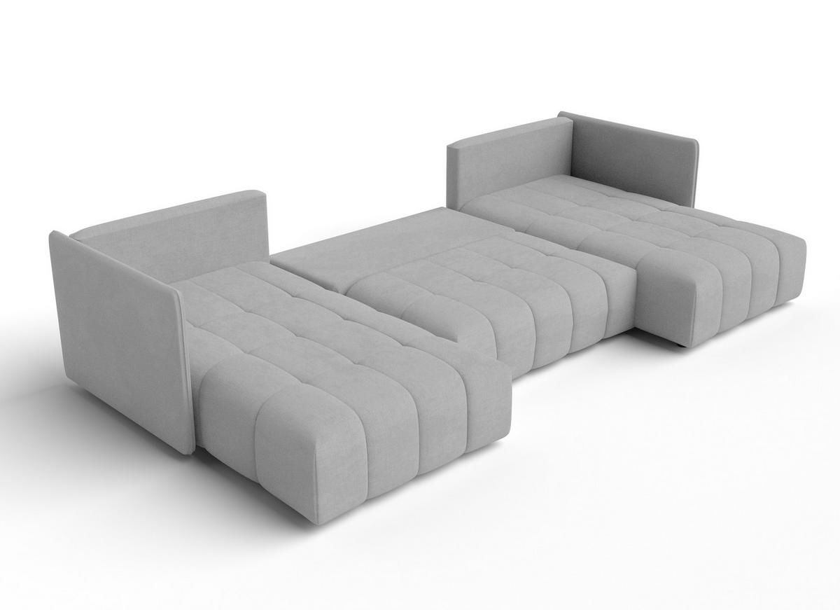 WOHNLANDSCHAFT Veliro U Hellgrau 353/180/83 cm mit Schlaffunktion und Bettkasten - Hellgrau/Schwarz, Kunststoff/Textil (353/83/180cm) - AX Living
