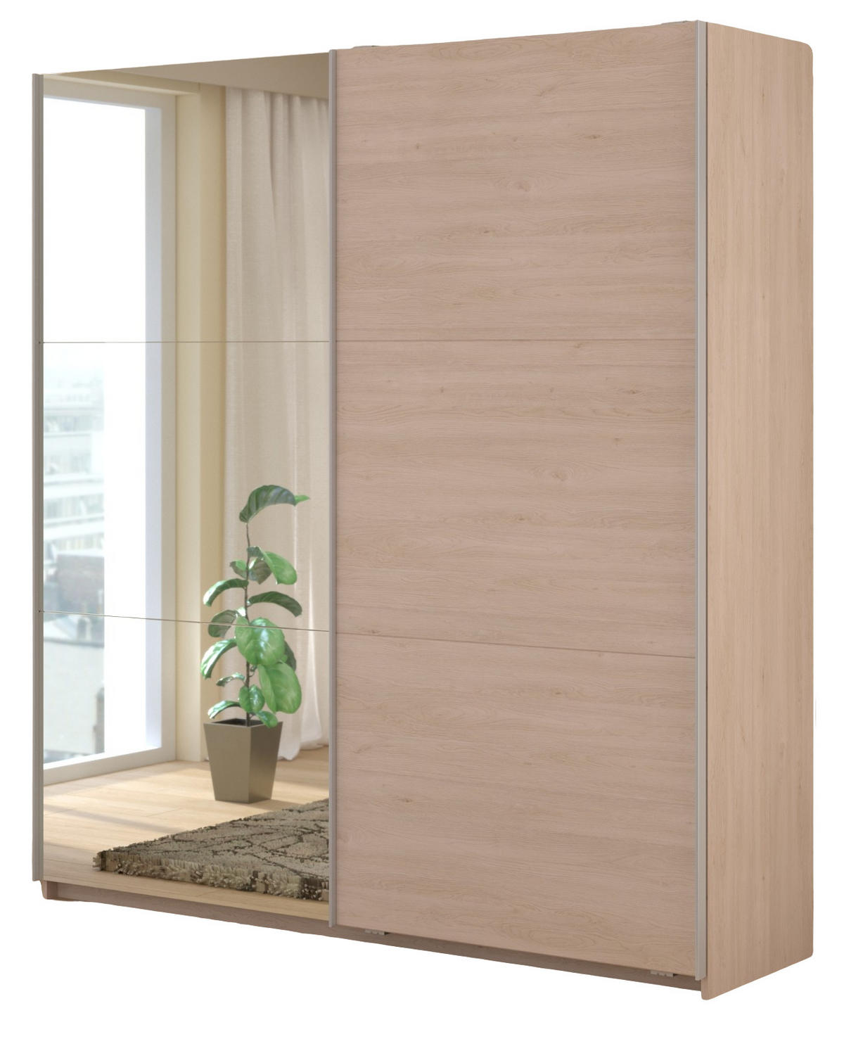 KLEIDERSCHRANK Eiche Jackson 178 cm, Schwebetürenschrank 2-türig mit Spiegel und Soft-Close - Eichefarben, Glas/Holzwerkstoff (178/203/59cm) - Parisot Meuble