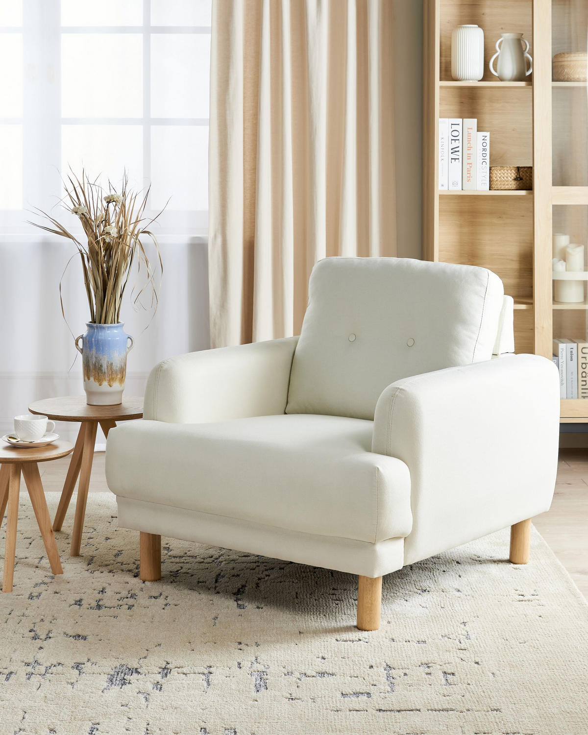 SESSEL Cremeweiß Tuve - Hellbraun/Weiß, Textil (88/85/90cm) - Beliani