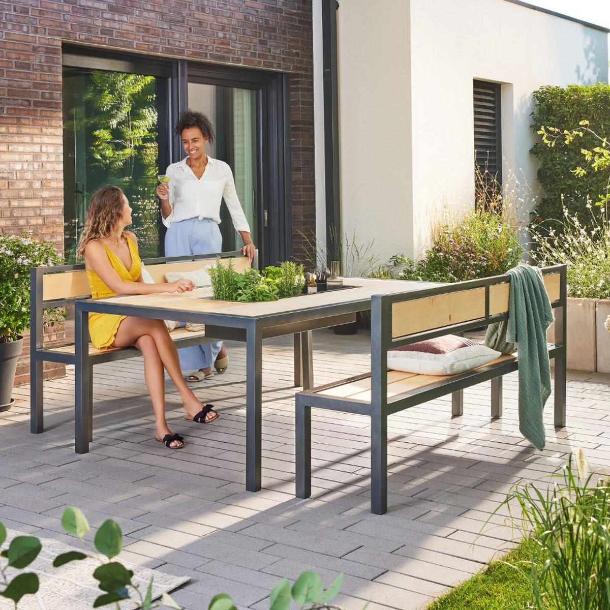 SITZGARNITUR NAXOS - Anthrazit, Holz/Metall (43/200/90cm) - Home Deluxe