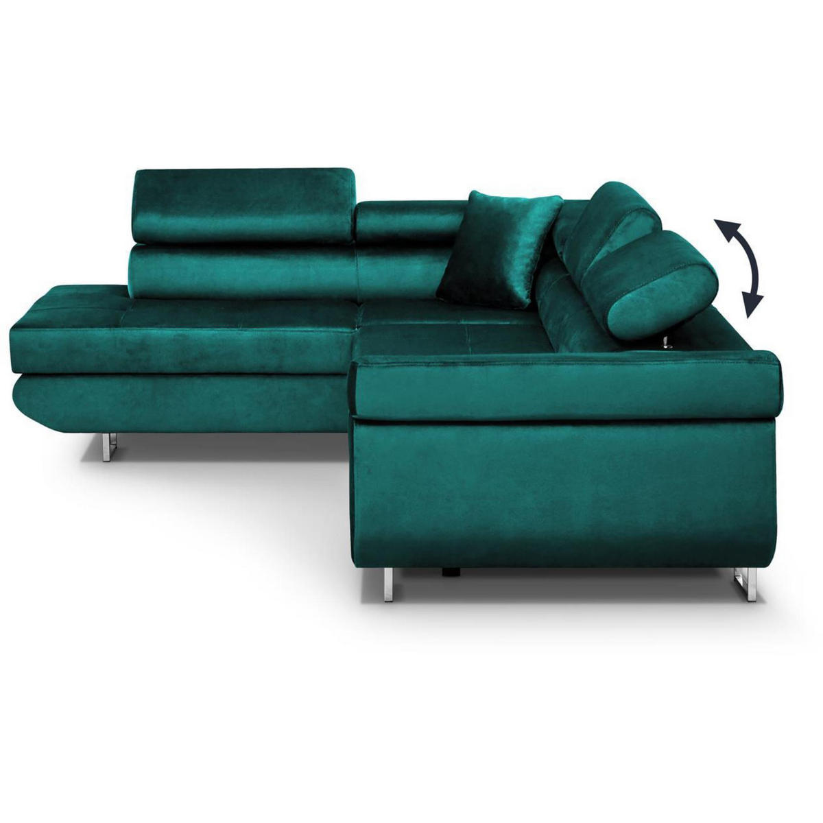 ECKSCHLAFSOFA Vild verstellbaren Kopfstützen, Dunkelgrün, links - Chromfarben/Dunkelgrün, Textil (275/203cm) - Beautysofa
