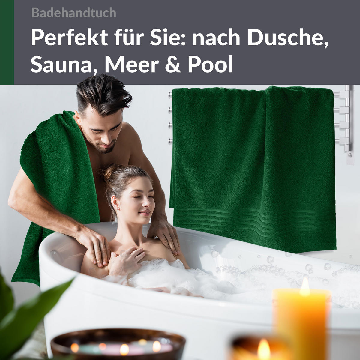 BADETUCH London Tannen Grün 2er Set 100x150 - Waldgrün, Textil (100/150cm) - Lashuma