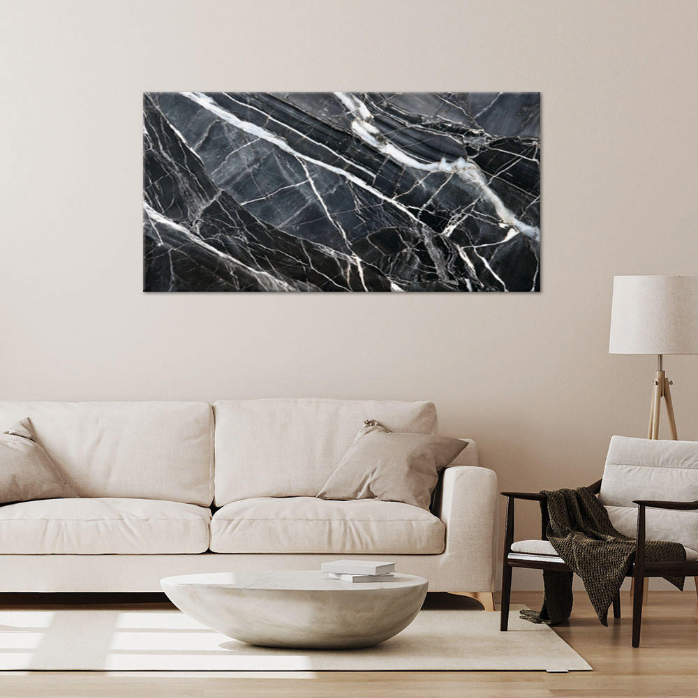 LEINWANDBILD Schwarz-weiße Marmorstruktur 100x50cm - Schwarz, Textil (100/50cm) - Feeby