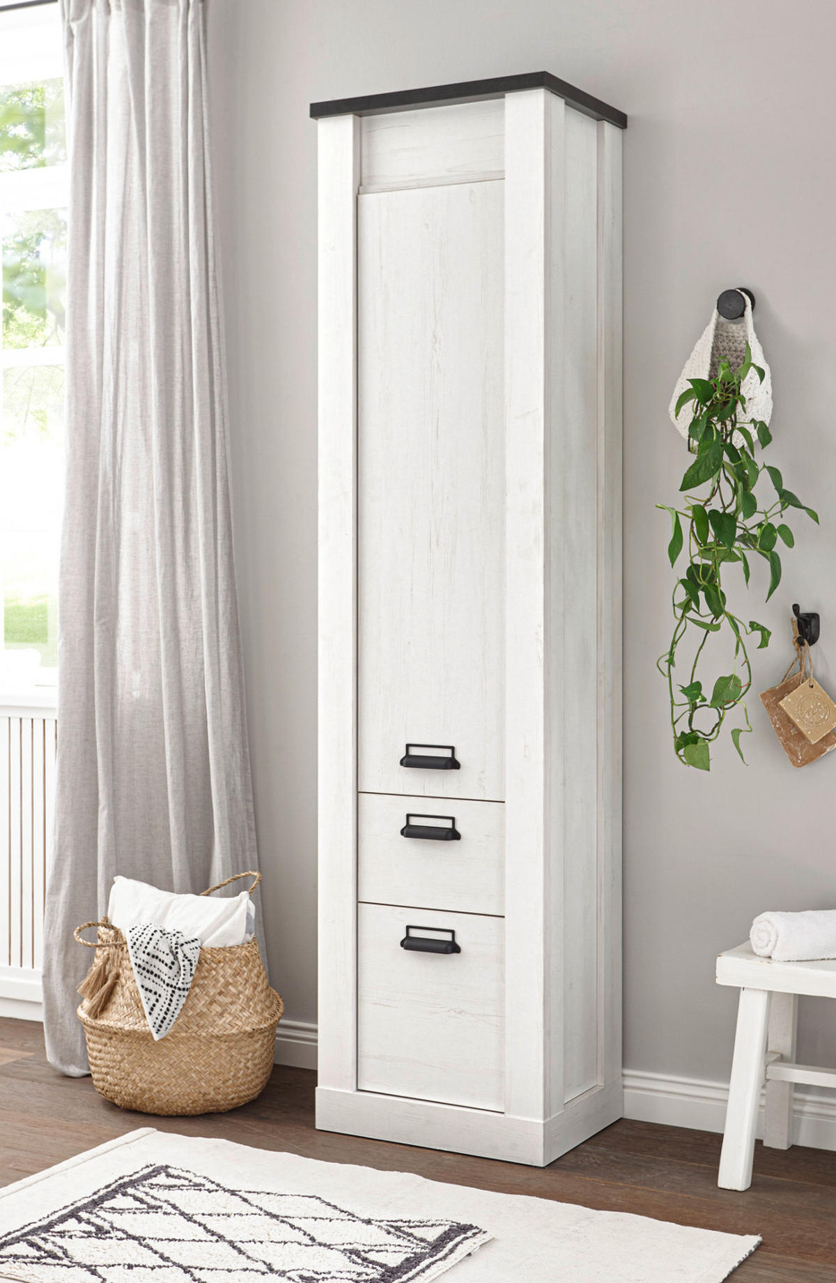 SCHUHSCHRANK weiß Pinie, Landhaus, Garderobenschrank mit Soft-Close - Anthrazit/Weiß, Holzwerkstoff/Metall (51/201/38cm) - Furn.Design