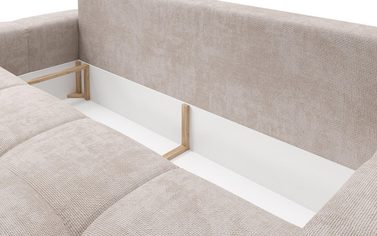 BETTSOFA DUCA Beige Jersey- Stoff mit Schlaffunktion - Beige, Holz (259/90/99cm) - MASSENO