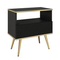 NACHTTISCH BANFF STO2-1S Goldene Metallbeine, geriffelte Fronten, Schwarz - Schwarz, Holzwerkstoff/Kunststoff (54/59/39cm) - Komodee