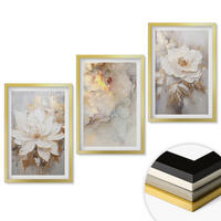 WANDBILDER 3er Set - 40x60 cm Goldrahmen - Blumen heller abstrakter Hintergrund - Goldfarben, Kunststoff (40/60cm) - ArtPrintCave