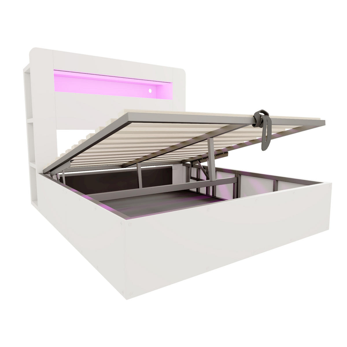 BETTGESTELL 140x200cm Holz LED Kopfteil Stauraum Steckdose - Weiß, Holz (140/200cm) - FLIEKS