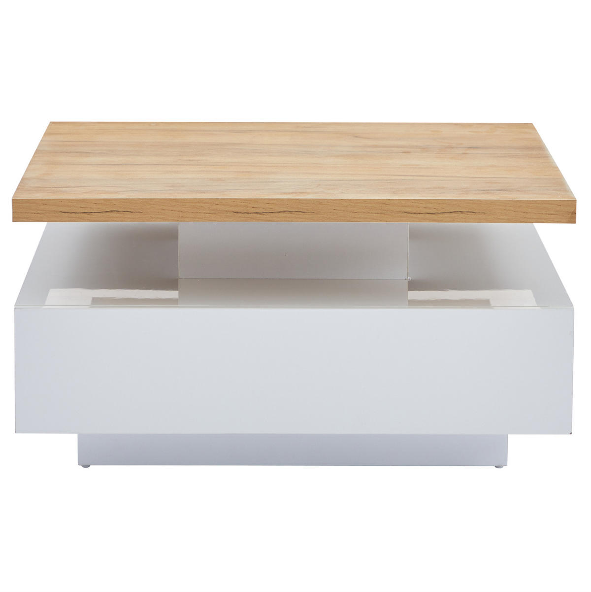 COUCHTISCH 70/70/36 cm weiß Hochglanz mit 360° schwenkbarem Tisch und Stauraum - Weiß, Holzwerkstoff (70/70/36cm) - OKWISH