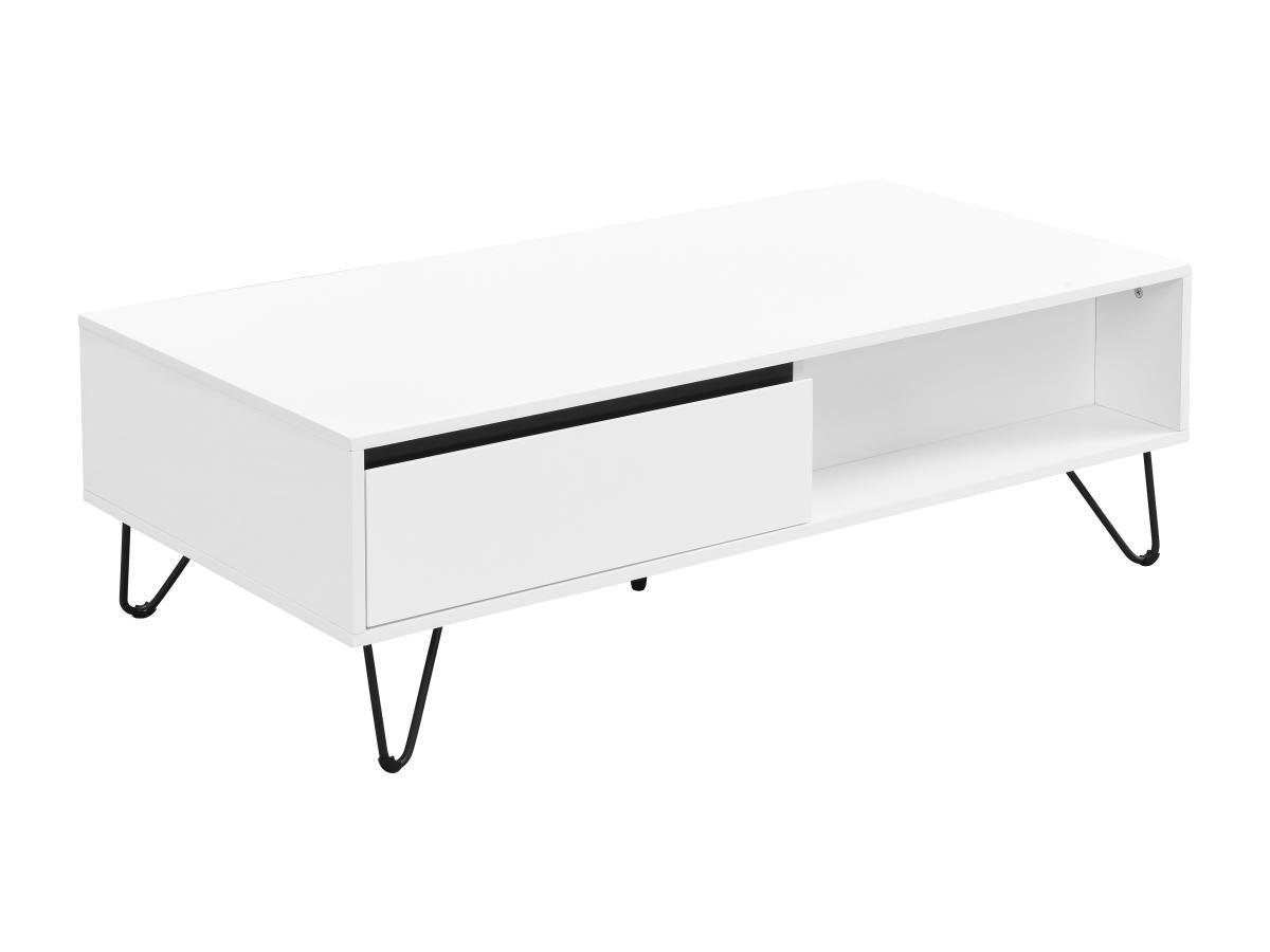 COUCHTISCH mit 2 Schubladen & 2 Ablagefächern - MDF & Stahl - Weiß & Schwarz - ABUJA - Weiß, Holz (120/60/38cm) - Pascal Morabito