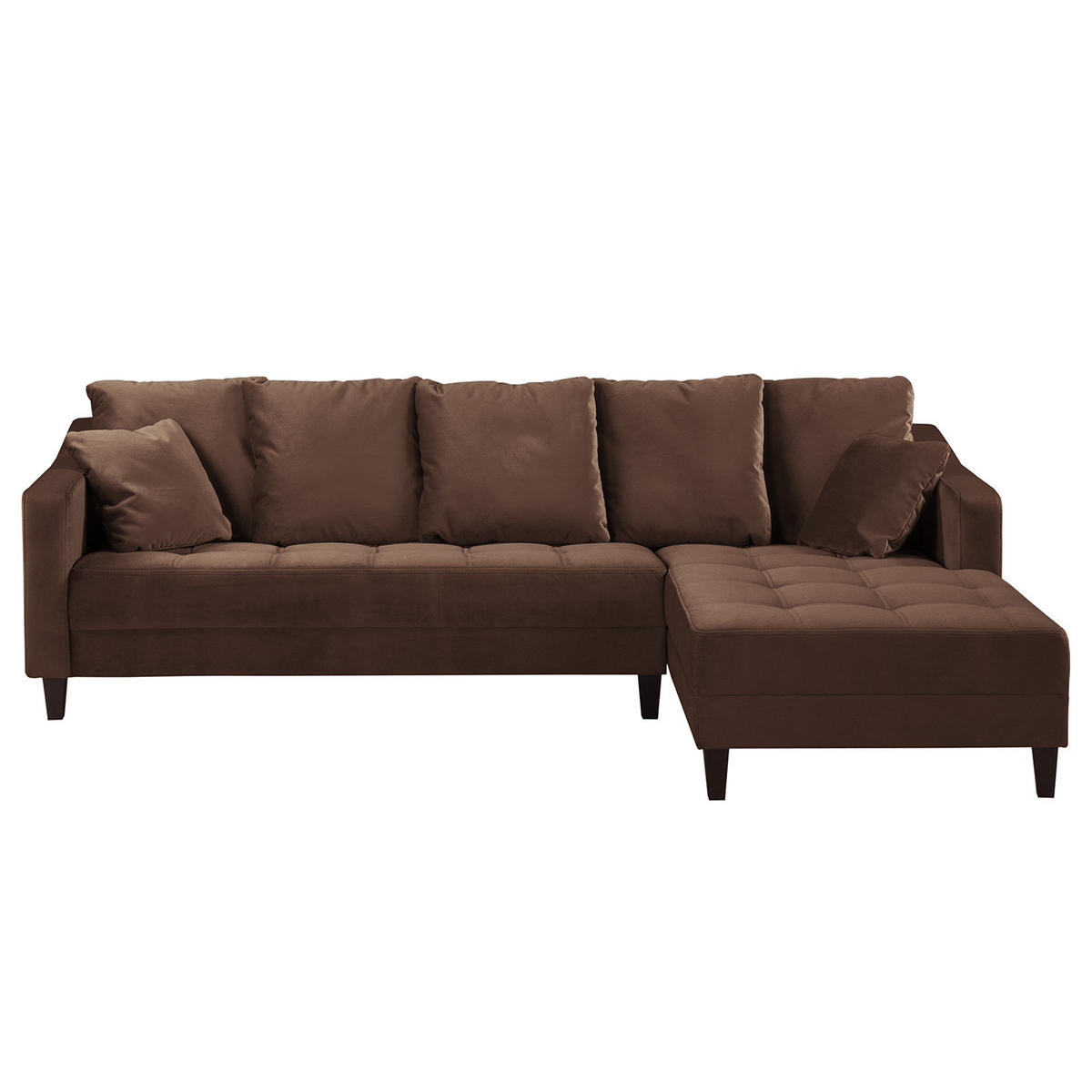 ECKSOFA mit Ottomane - Samt - Braun, Textil (254/165cm) - home24