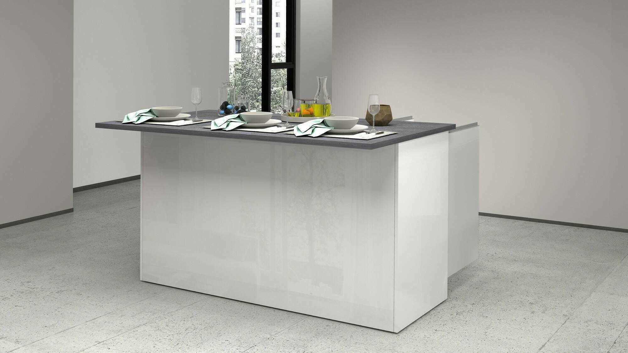 KÜCHENINSEL Glänzendes Weiß, Schiefer 90/155/90 cm - Schieferfarben/Weiß, Holzwerkstoff (155/90/90cm) - DMORA