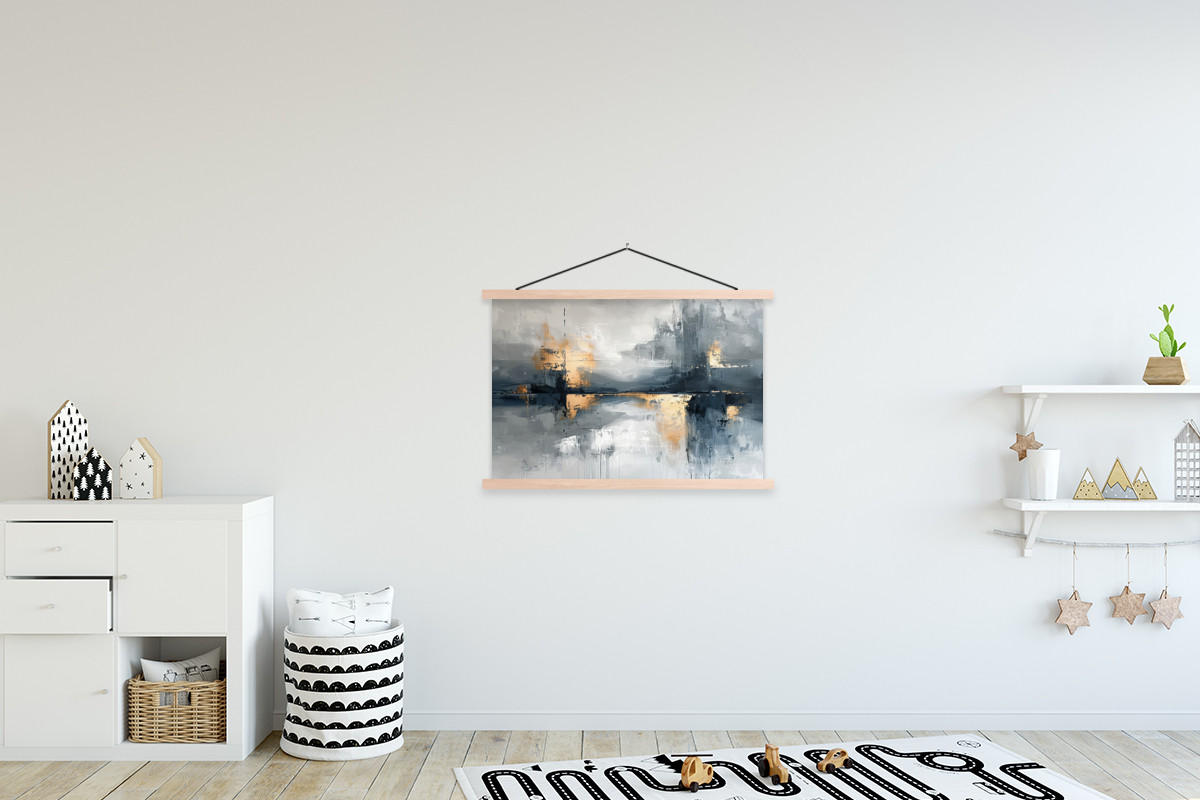 POSTER Kunst - Grau - Gold - Abstrakt 90x60 cm - Dunkelgrau, Textil (90/60/0.15cm) - MuchoWow