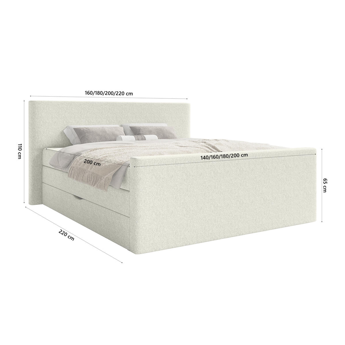 BOXSPRINGBETT VELIPOJA EASY CLEAN 160x200 cm, Creme - Creme, Textil (160/200cm) - Fedve