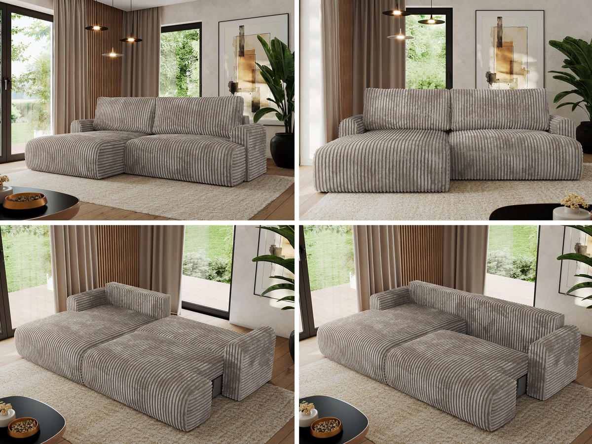 ECKSCHLAFSOFA TONO L Hellbraun Cord - links - Hellbraun/Schwarz, Kunststoff/Textil (260/150cm) - MKS