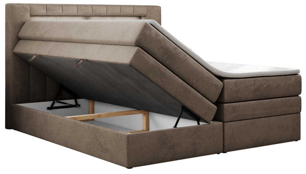 BOXSPRINGBETT GOLD-5 KING LED 160/200 Braun Velvet - H3 - Braun, Holz/Textil (160/200cm) - MKS