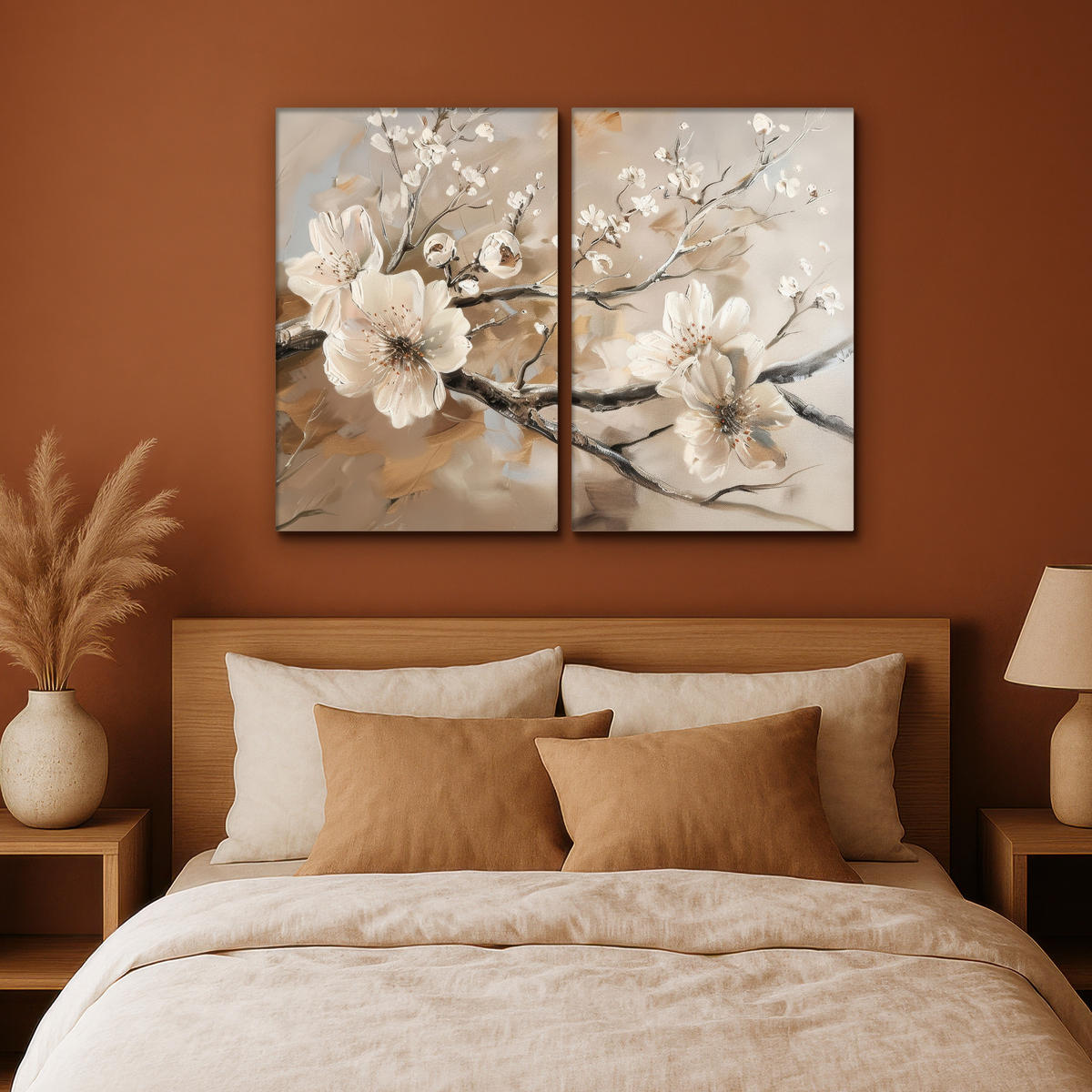 LEINWANDBILD 2er Set Blüte - Beige - Abstrakt - Blumen 120x90 cm - Hellbraun, Textil (120/90cm) - MuchoWow