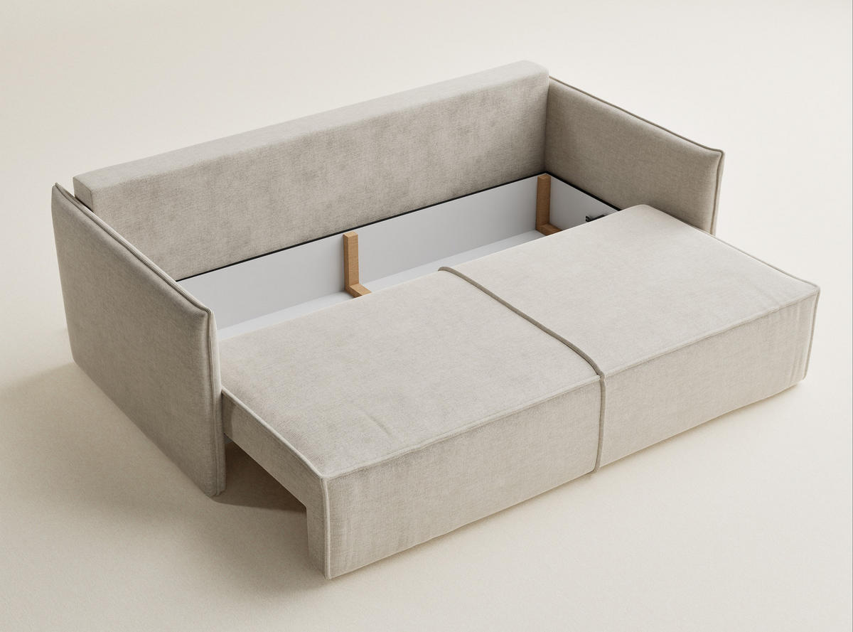 SOFA MIT SCHLAFFUNKTION Obra Beige Chenille-Stoff - Beige/Schwarz, Holz/Holzwerkstoff (220/70/107cm) - Maison de Reve