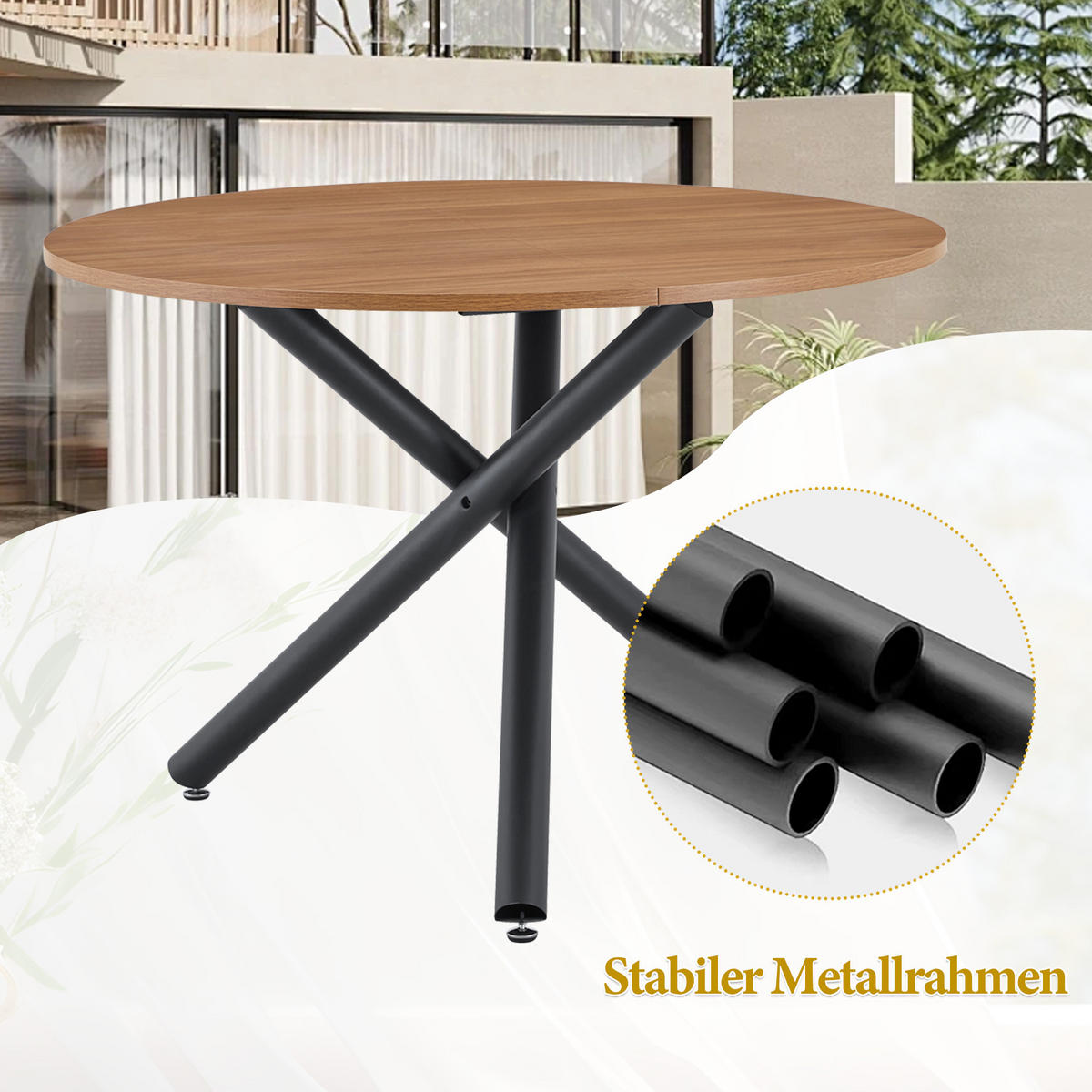 ESSTISCH Nussbaumfarben Schwarz 110/110/76 cm - Schwarz, Holz (110/110/76cm) - PANGIVO