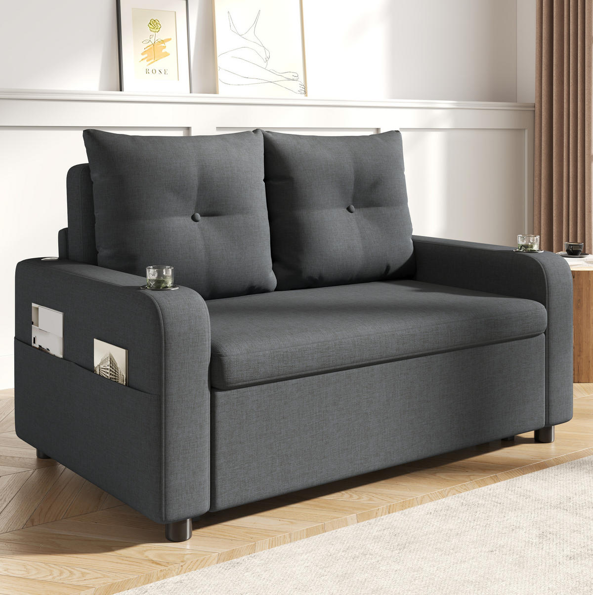 SCHLAFSOFA 3-in-1 131 x 81 x 94 cm Grey mit USB-Anschluss - Grau, Metall (81/94/131cm) - Meubliv