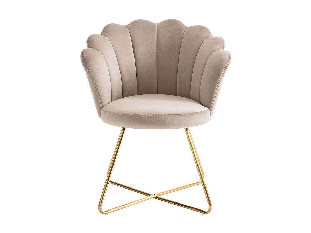 STUHL 6er-Set - Samt & Metall - Beige & Goldfarben - FIORI II - Beige, Textil (69/85.5/64cm) - Vente-Unique