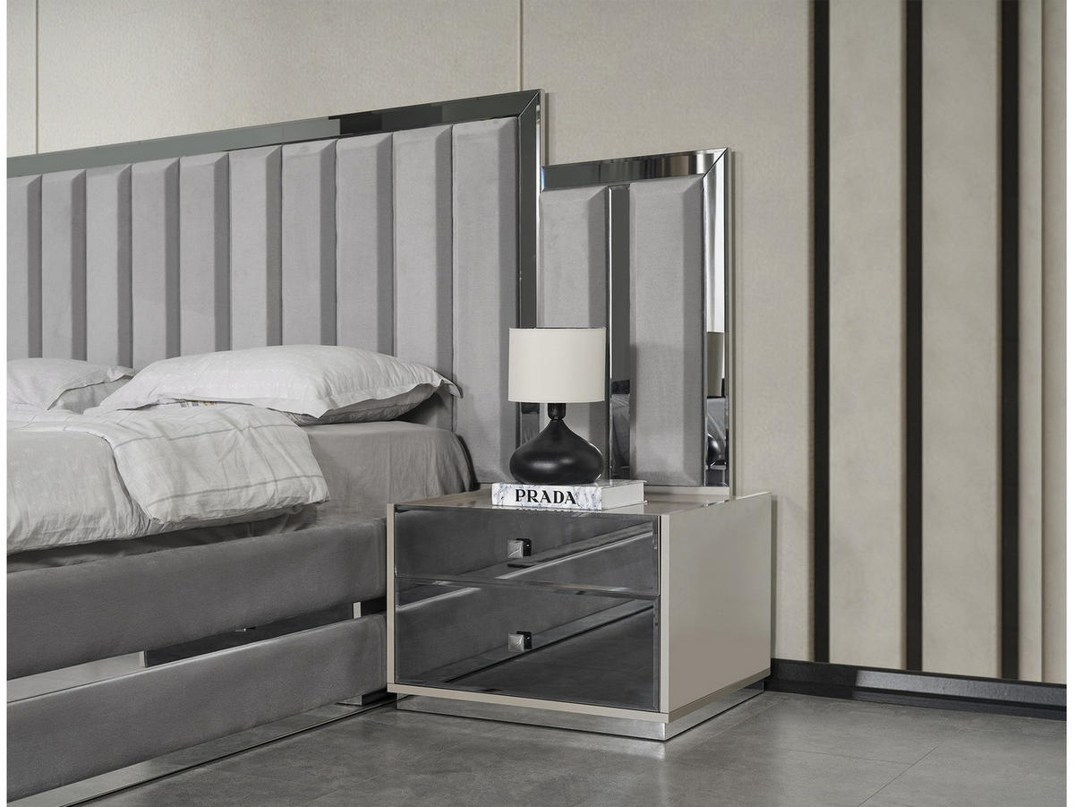 BETTANLAGE Vionera Typ-2 Bett mit Kopfteil 2 Nachttischen und Kommode - Beige, Holzwerkstoff (160/200cm)