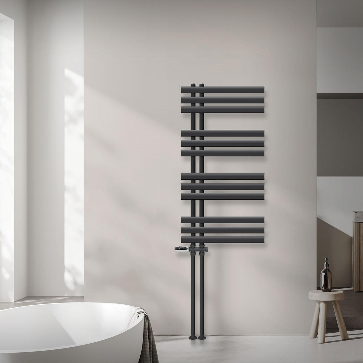 KOUPELNOVÝ radiátor Iron EM 500x1000 mm antracitový s průchozím ventilem - antracitová, kov (50/100/3cm) - LuxeBath