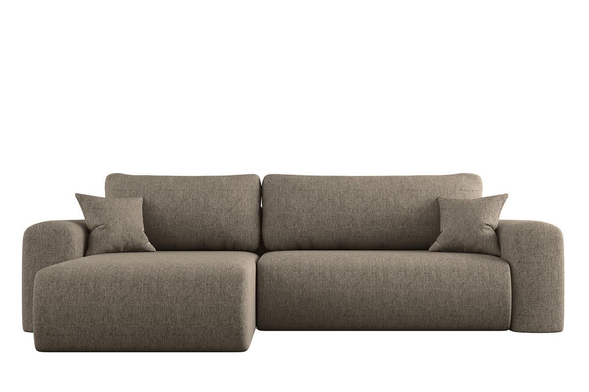 ECKSOFA Mit Schlaffunktion Und Bettkasten L-förmiges Sofa Capri Stoff Neve Braun Links - Cappuccino, Holz (145/272cm) - Kaiser Möbel