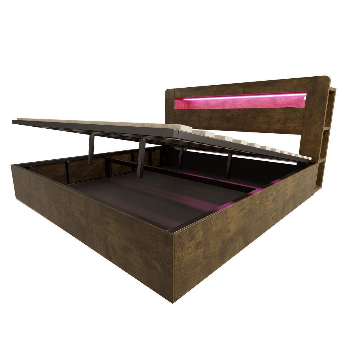 BETT mit Stauraum 180x200 cm Wood 3-tlg. - Birnbaumfarben, Holzwerkstoff (180/200cm) - Meubliv