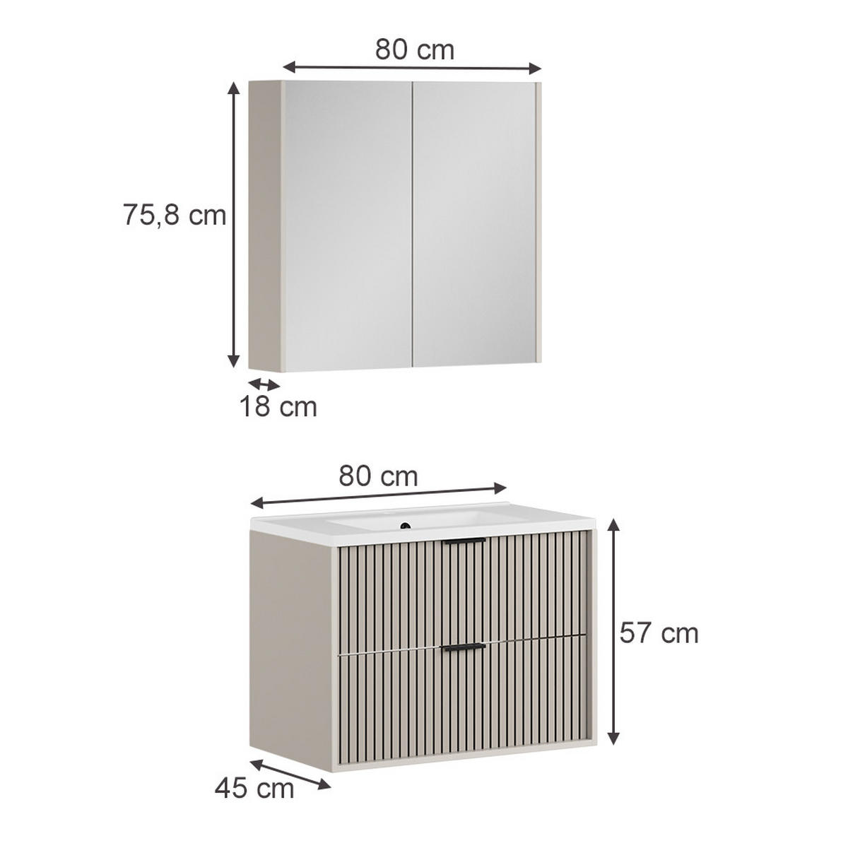 BADMÖBEL-SET Ruford Cashmere 3 Teile - Kaschmir, Holzwerkstoff (80/57/45cm) - Vicco