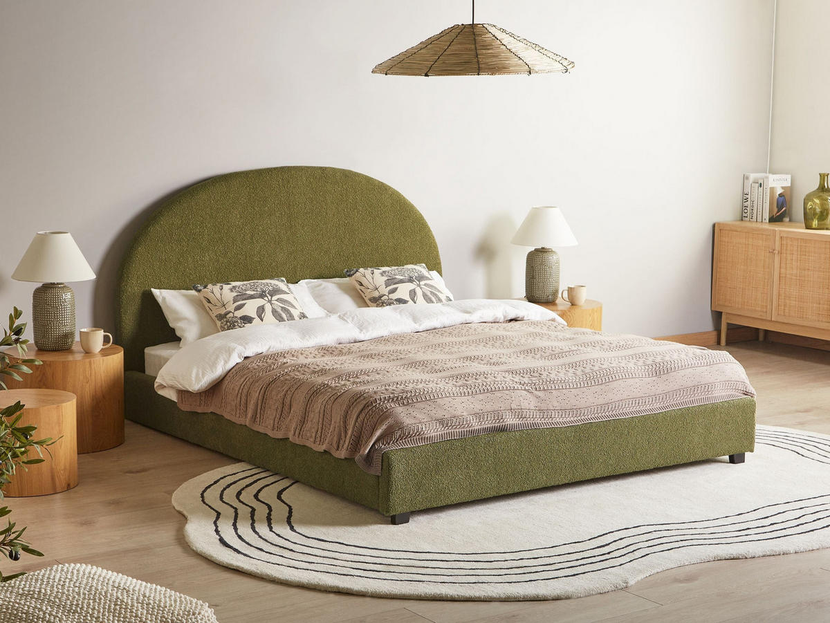 VODNÍ POSTEL Bouclé 160/200 cm Olivově zelená Vaucluse - zelená barva, textil (160/200cm) - Beliani