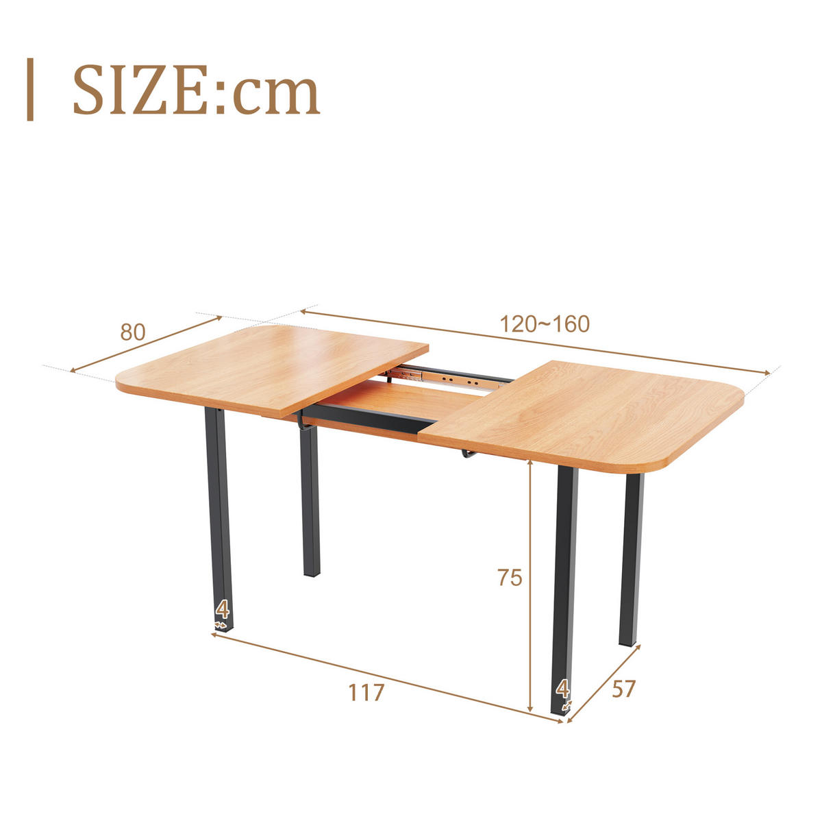 ESSTISCH 120/160 cm Naturfarbe aus MDF mit Ausziehfunktion - Eichefarben, Holzwerkstoff (160/80/75cm) - OKMYHOME
