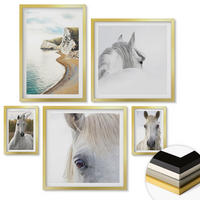 WANDBILDER 5er Set - 50x50 cm & 20x30 cm & 40x60 cm Goldrahmen - Kontrastierende abstrakte Porträts - Goldfarben, Kunststoff (40/60cm) - ArtPrintCave